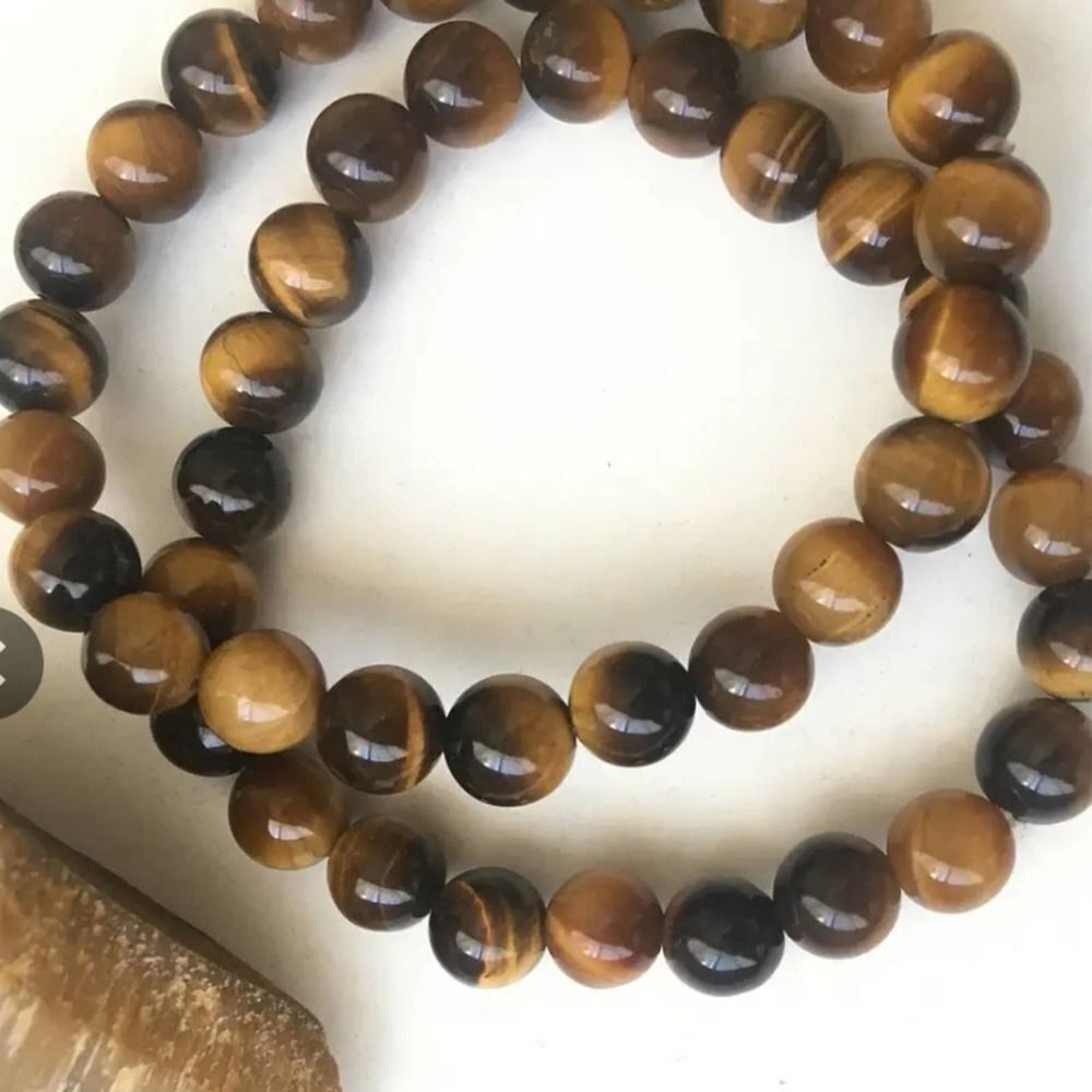 Natural Tiger Eye Stone Round Beads Volcanic Lava Bracelet (1 Pc ) - Picture 5 of 11